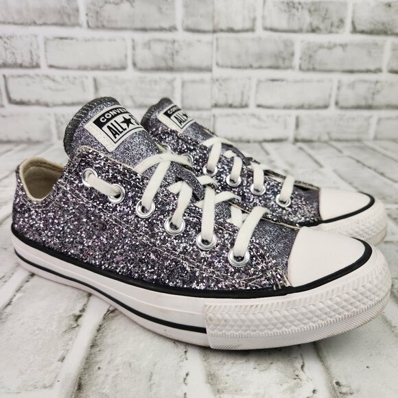 Converse CTAS Ox Glitter Women Size 7 Silver Low Sneakers Comfort Casual Sparkle - Picture 1 of 10
